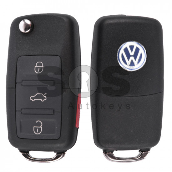 Flip Key for VW Buttons:3+1 / Frequency:315MHz / Transponder: ID48/ ID48CAN / Blade signature:HU66 / Immobiliser System: Dashboard / Part No: 1J0959753DC (Remote Only)