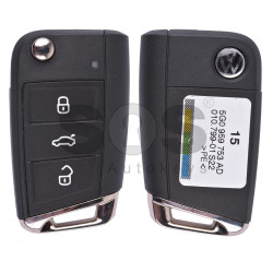 OEM Flip Key for VW Golf 7 Buttons:3 / Frequency:434MHz / Transponder:MEGAMOS 88/ AES / Blade signature:HU66 / Immobiliser System:MQB / Part No: 5G0959753AD / Keyless GO