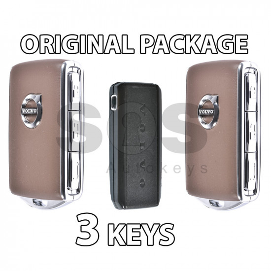 OEM PACKAGE - 2x Smart Key for Volvo XC90 (Brown) Keyless Go and 1x Smart Key HUF8432 Black