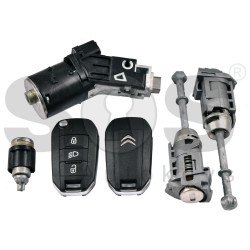OEM Set For Citroen Buttons:3 / Frequency: 433MHz / Transponder: HITAG AES / Blade signature: HU83 / Set Part No: 9813740880	