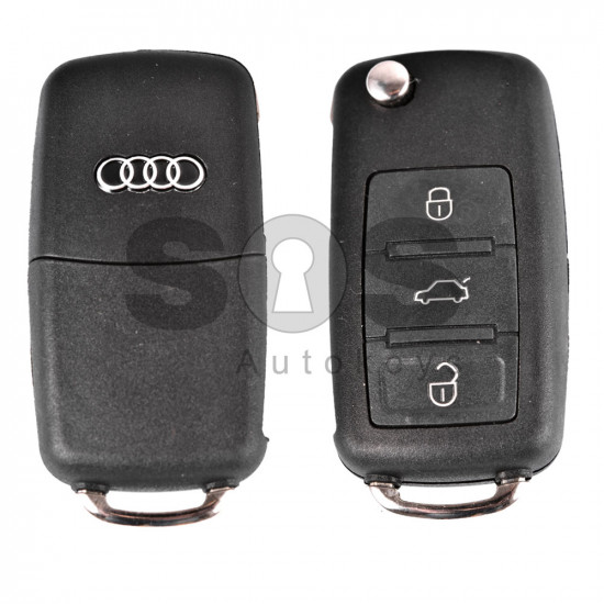 Key Shell (Flip) for Audi A8 4E Buttons:3 / Blade signature: HU66 / (With Logo)