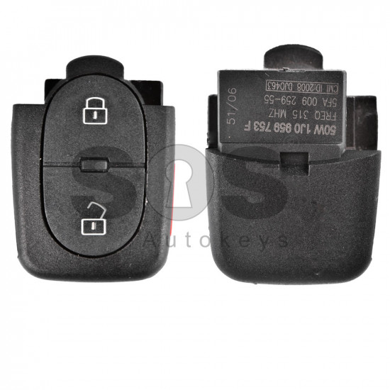 Key Shell (Back Part - Flip) for VAG Buttons: 2+1 Panic / Blade signature: HU66 / Battery: 2032 / (Round)