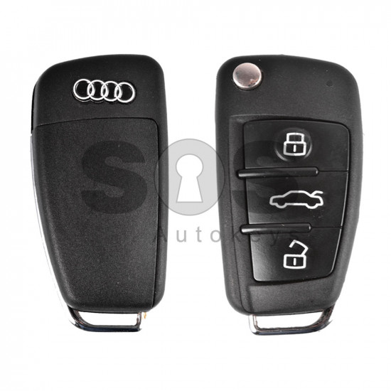 Key Shell (Flip) for Audi  Buttons:3 / Blade signature: HU66 / (With Logo)