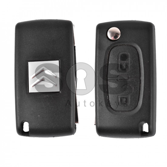 Key Shell (Flip) for PSA Buttons:2 / Blade signature: HU83 / (With a battery) / (With Logo)