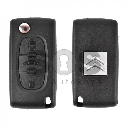 Key Shell (Flip) for PSA Buttons:3 / Blade signature: HU83 / (With a battery) / (With Logo)