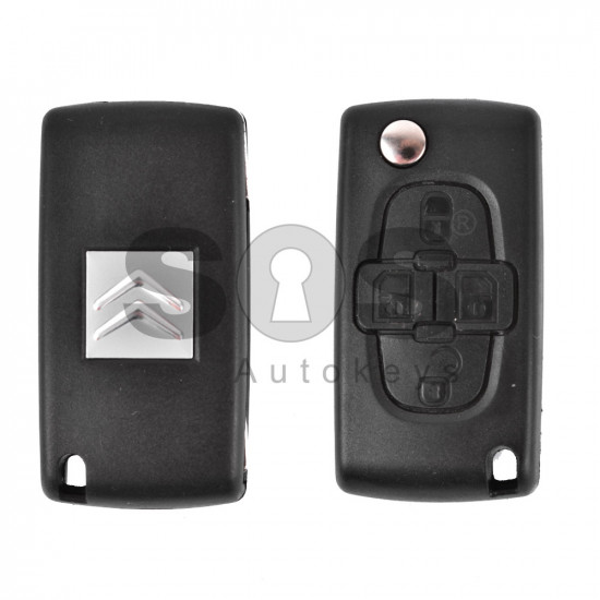 Key Shell (Flip) for PSA Buttons:4 / Blade signature: HU83 / (With a battery) / (With Logo)