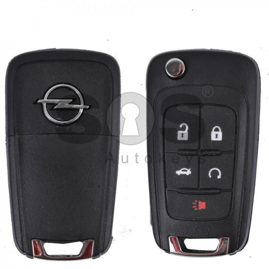 Key Shell (Flip) for Opel Buttons:4+1 / Blade signature: HU100 / (as OEM) / (With Logo)