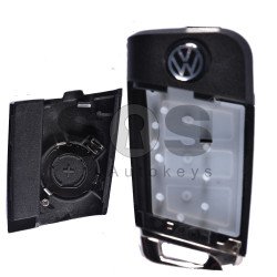 Key Shell (Flip) for VW Buttons:3 / Blade signature: HU66 / (With Logo)