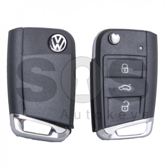 Key Shell (Flip) for VW MQB Buttons:3 / Blade signature: HU162T / (With Logo) / With Blade