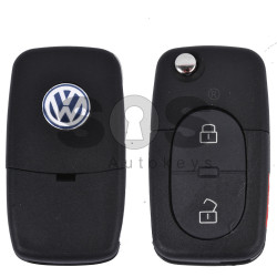 Key Shell (Complete - Flip) for VW Buttons:2+1 Panic / Blade signature: HU66 / (Round) / (With Logo)