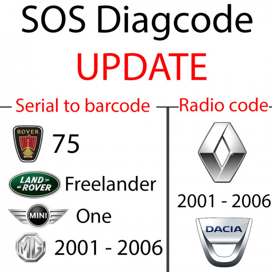 Upgrade for SOS Diagcode - Mini, Freelander, Land Rover, MG Rover Valeo (fob key), serial to barcode calculation. 
